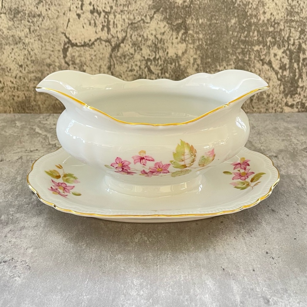 Vtg PMR Bavaria Jaeger & Co Germany Gravy Boat Plate Attached c1949 Wynnewood
